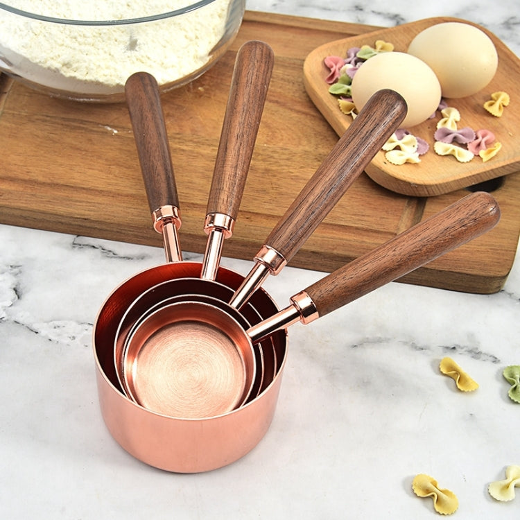 Walnut Handle Copper-Plated Kitchen Baking Tools Bartender Scale Measuring Set, 4 PCS / Set Measuring Spoon, 4 PCS / Set Measuring Cup – Durable Build, Easy to Use 4 PCS Set Measuring Cup