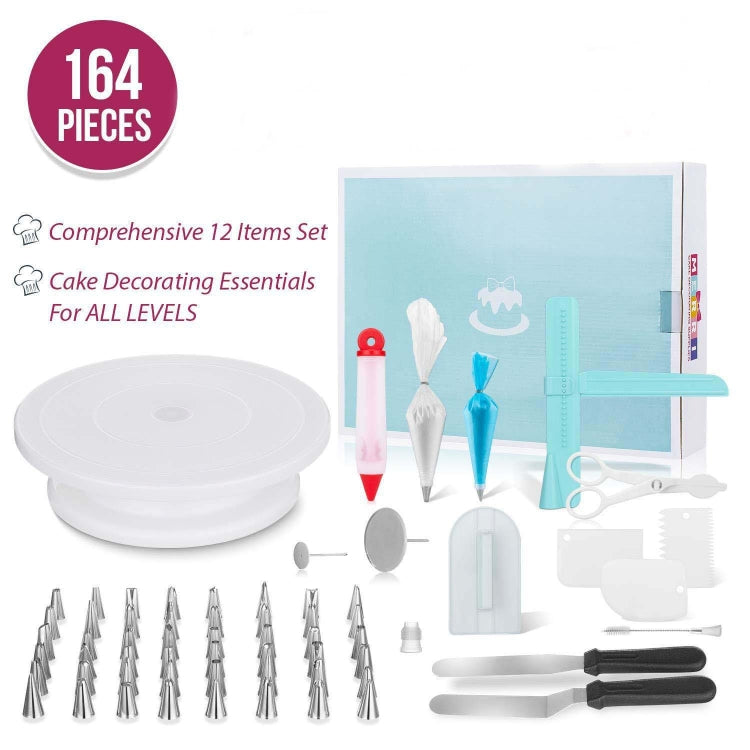 164 in 1 Cake Turntable Set Stainless Steel Decorating Mouth Baking Tools, 164 PCS/Set – Durable Build, Easy to Use