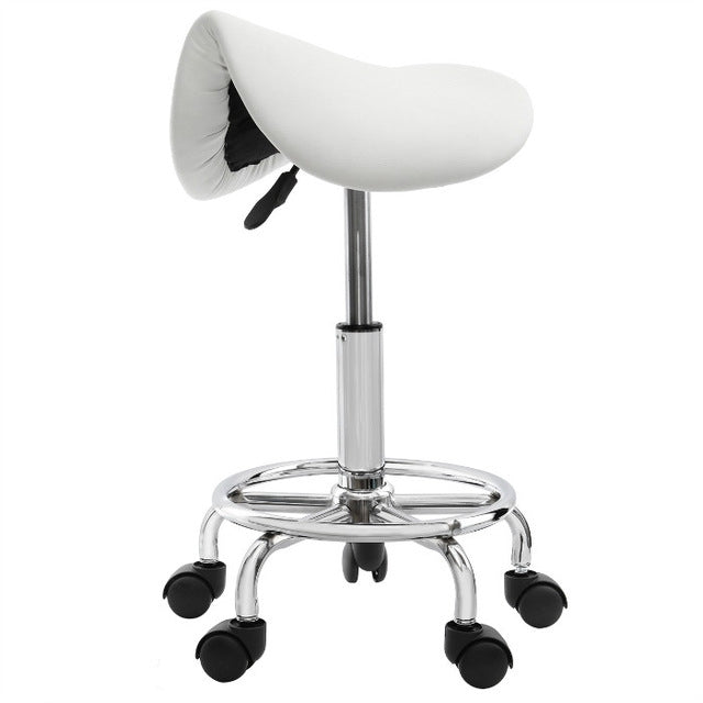 Saddle Chair Ergonomic Computer Chair Beauty Barber Mobile Chair – Waterproof, Leather White