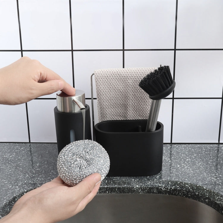 Soap Dispenser Kitchen Sink Steel Wire Ball Pot Brush Rag Storage Rack Set, Brush Rag Storage Rack Set – Durable Build, Easy to Use