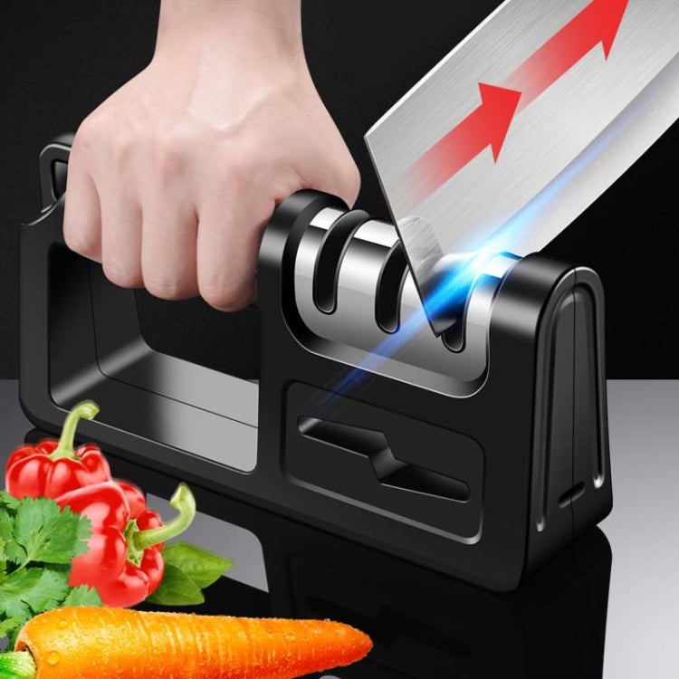 Three-Stage Kitchen Sharpener Multi-Function Kitchen Knife Scissors Sharpening Stone, Specification:Diamond Cutter Head, Color:Red, Ordinary Cutter Head Black, Diamond Cutter Head Black, Ordinary Cutter Head Red, Diamond Cutter Head Red                ...
