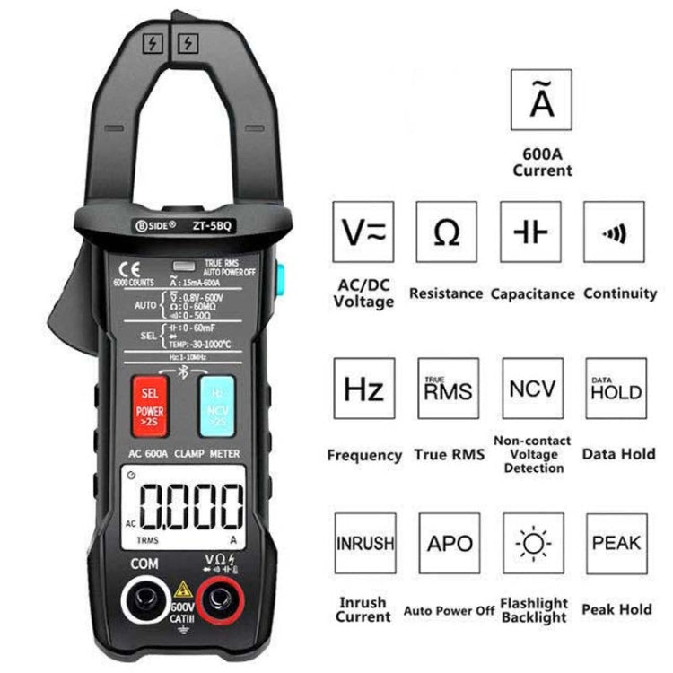 BSIDE Bluetooth 5.0 6000 Words High Precision Smart AC Clamp Meter, ZT-5BQ, ZT-5BQ+C3140 Clip – Bluetooth