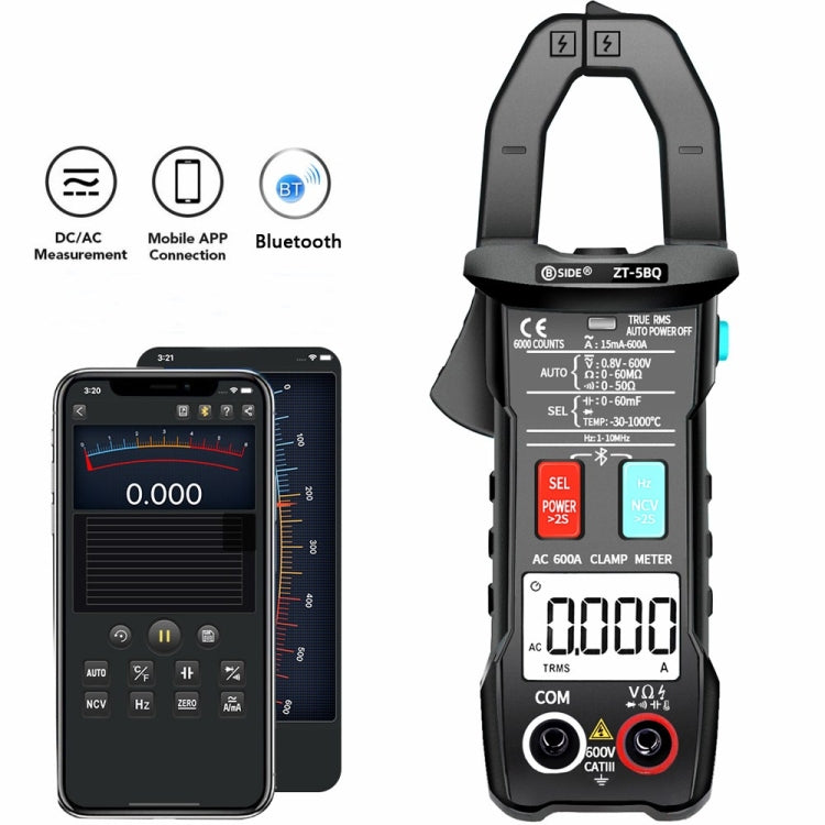 BSIDE Bluetooth 5.0 6000 Words High Precision Smart AC Clamp Meter, ZT-5BQ, ZT-5BQ+C3140 Clip – Bluetooth