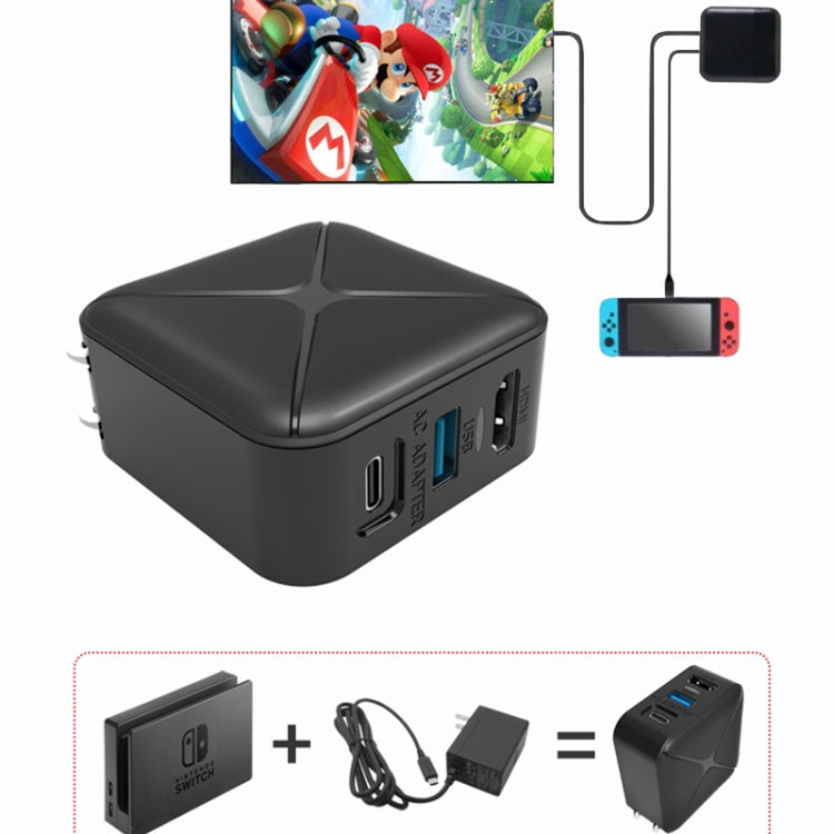 Multi-Function Projection And Charging AC Adapter Base Support Android/PC/Lite For Switch, Black+US Plug, Black+EU Plug, Black+UK Plug