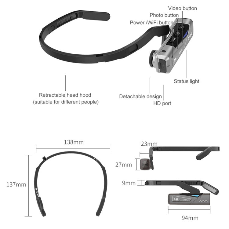 ORDRO EP7 4K Head-Mounted Auto Focus Live Video Smart Sports Camera, Without Remote Control, With Remote Control