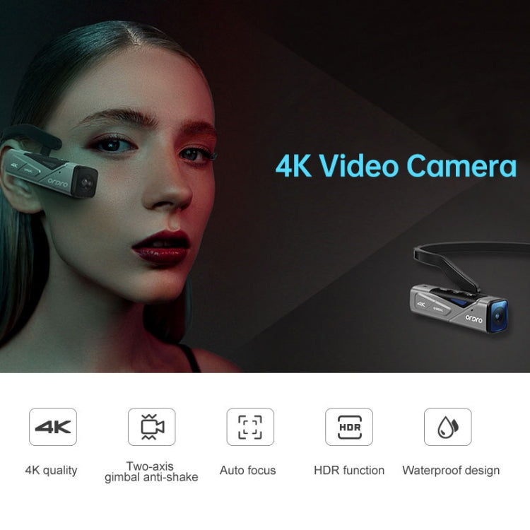 ORDRO EP7 4K Head-Mounted Auto Focus Live Video Smart Sports Camera, Without Remote Control, With Remote Control