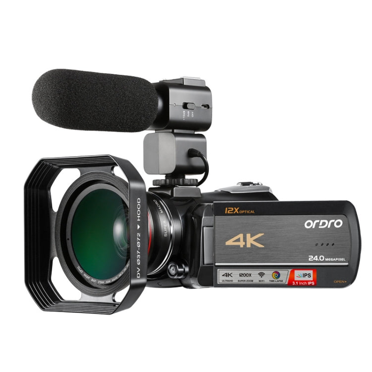 ORDRO AC5 4K HD Night Vision WiFi 12X Optical Zoom Digital Video DV Camera Camcorder, Standard, Standard + Microphone, Standard + Microphone + Handheld Stand, Standard+ Microphone + Fill Light Standard + Microphone