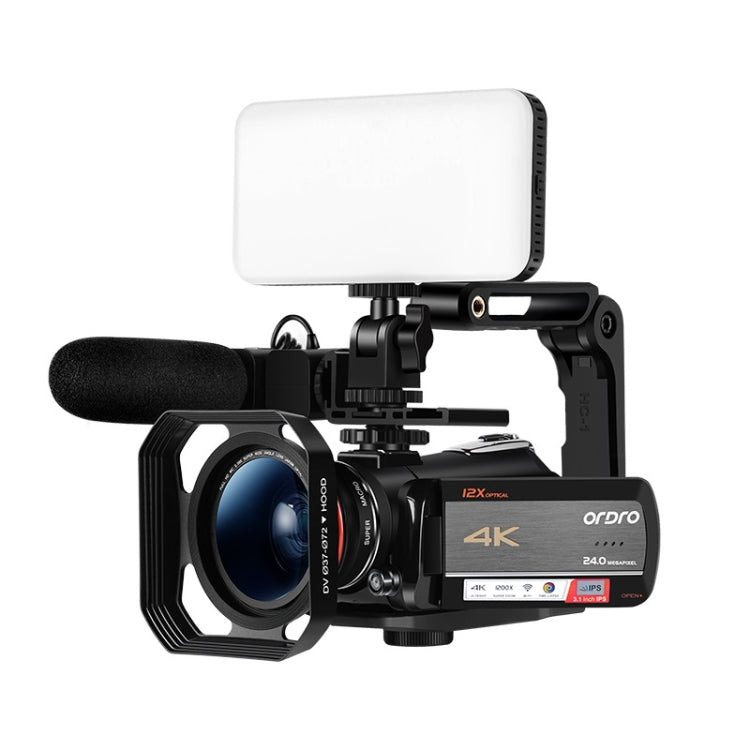 ORDRO AC5 4K HD Night Vision WiFi 12X Optical Zoom Digital Video DV Camera Camcorder, Standard, Standard + Microphone, Standard + Microphone + Handheld Stand, Standard+ Microphone + Fill Light Standard+ Microphone + Fill Light