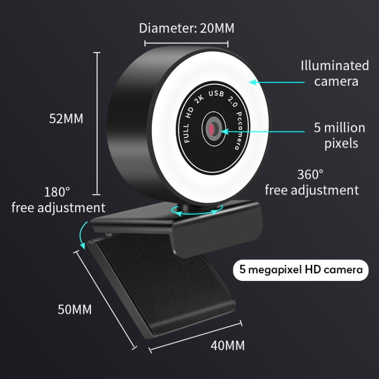 X98 USB Drive-Free HD Fill Light Camera with Microphone, 720P, 1080P, 2K Auto Focus – Durable Build, Easy to Use
