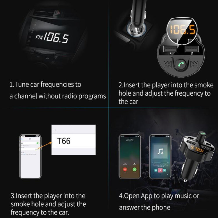 T66 Car Bluetooth Car Charger Cigarette Lighter MP3 Player Hands-Free Car FM Transmitter, T66