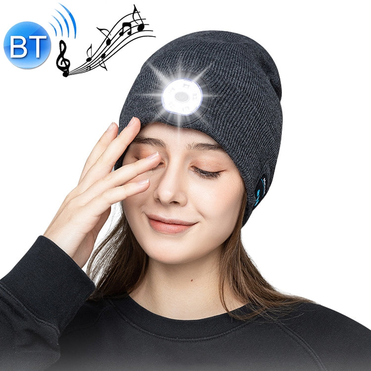 Outdoor Night Running Night Fishing LED Light Illumination Bluetooth 5.0 Knitted Hat Grey