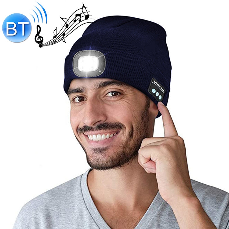Outdoor Night Running Night Fishing LED Light Illumination Bluetooth 5.0 Knitted Hat – Bluetooth Navy Blue