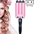 20-32m Automatic Ceramic Perm Splint Hair Curler 3 Barrels Big Wave Hair Curling Iron Tools, 32mm 32mm Pink
