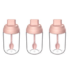 3 PCS Macaron Ribbon Moisture-Proof Lid Spoon One Seasoning Jar Glass Seasoning Bottle with Label, Seasoning Bottle, Honey Bottle, Brush Oil Bottle Seasoning Bottle Pink