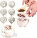 6 PCS Stainless Steel Garland Mold Fancy Coffee Printing Model Coffee Milk Foam Spray Pattern Template Random Style Delivery, 6 PCS 6 PCS