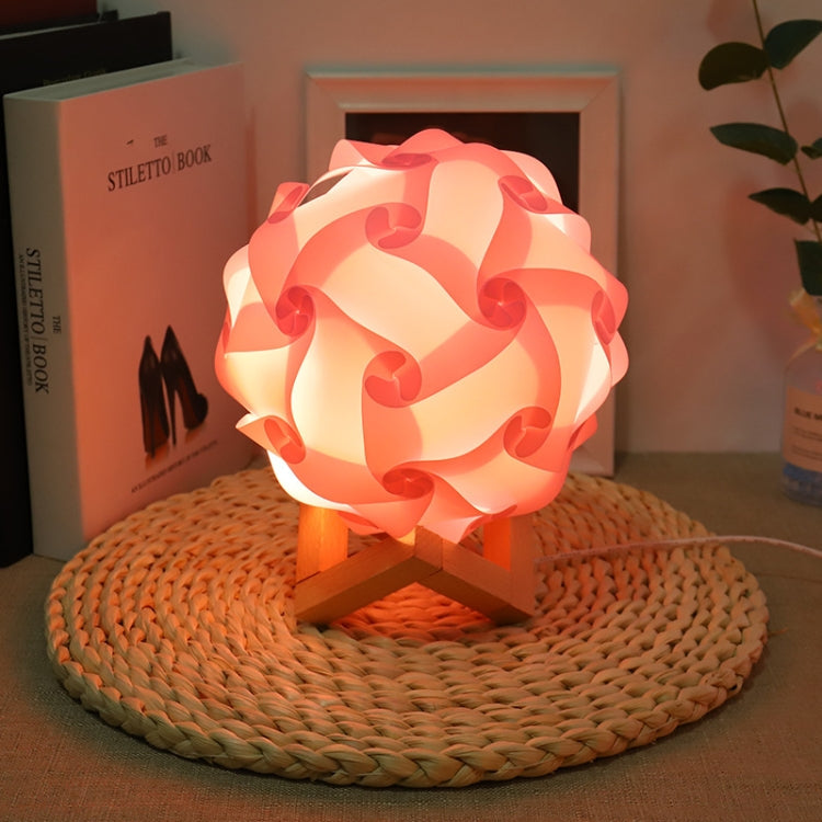 Creative Bedroom Bedside Night Light USB Round Romantic Room Decoration Lamp with Wood Base, DIY Material Kit, Finished Product DIY Material Kit Pink