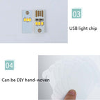 Creative Bedroom Bedside Night Light USB Round Romantic Room Decoration Lamp with Wood Base, DIY Material Kit, Finished Product