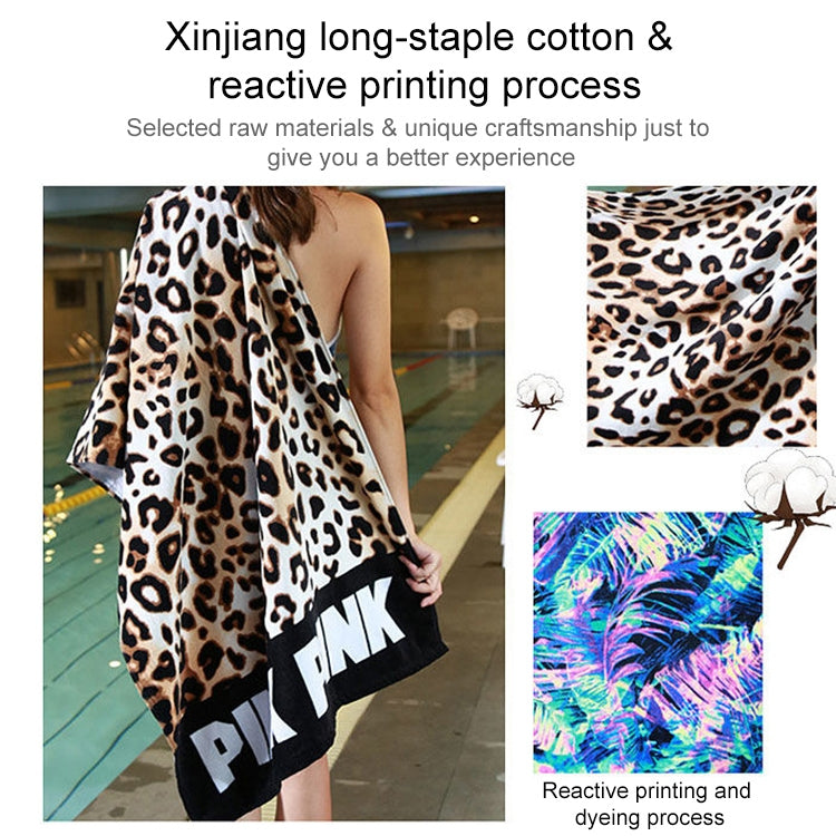Printed Soft Bath Towel Adult Cotton Beach Pad Towel Size: 147x71cm, Color Par Pink KS-2, Leaf KS-6, Coffee Leopard TL-19, Color Leaves KS-1, Color Basho KS-5, Coffee Leopard Pinkr KS-9, Palm Leaf KS-8, Glasses KS-7, Power Bear KS-11