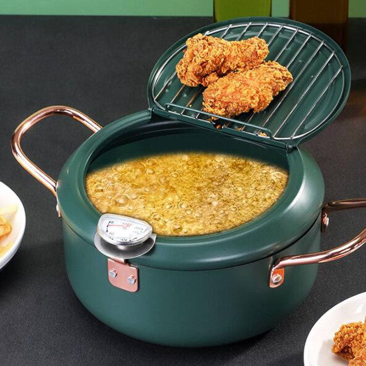 Fryer Pot Household Non-Stick Pan Temperature Control Mini Frying Pot, 20cm 20cm Olive Green