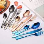 24 in 1 Stainless Steel Tableware Western Steak Cutlery Gift Set, Silver, Golden, Rose Gold, Rainbow Color, Black