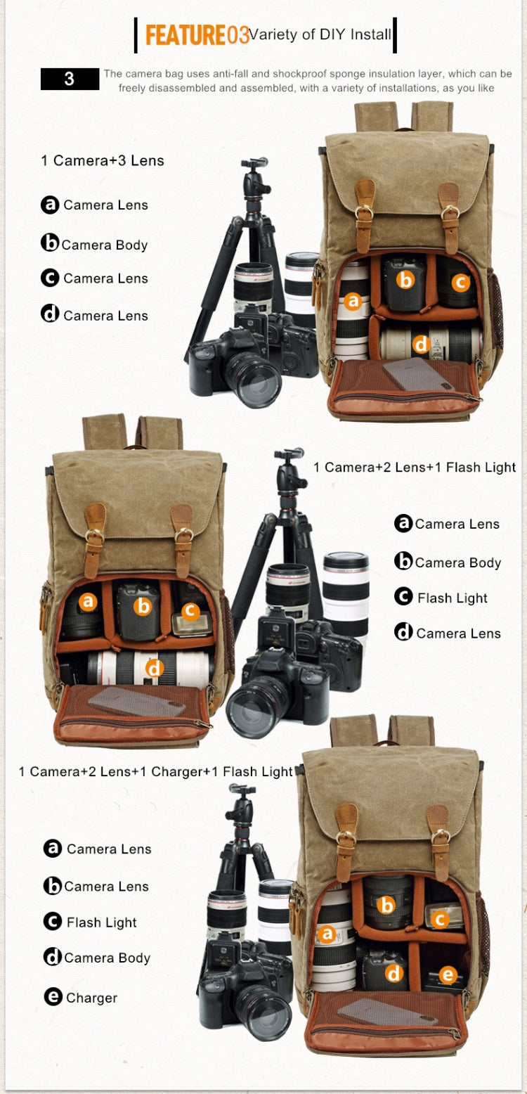 Batik Canvas Waterproof Photography Bag Outdoor Wear-resistant Large Camera Photo Backpack Men for Nikon / Canon / Sony / Fujifilm – Waterproof, Wear-resistant