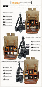 Batik Canvas Waterproof Photography Bag Outdoor Wear-resistant Large Camera Photo Backpack Men for Nikon / Canon / Sony / Fujifilm – Waterproof, Wear-resistant