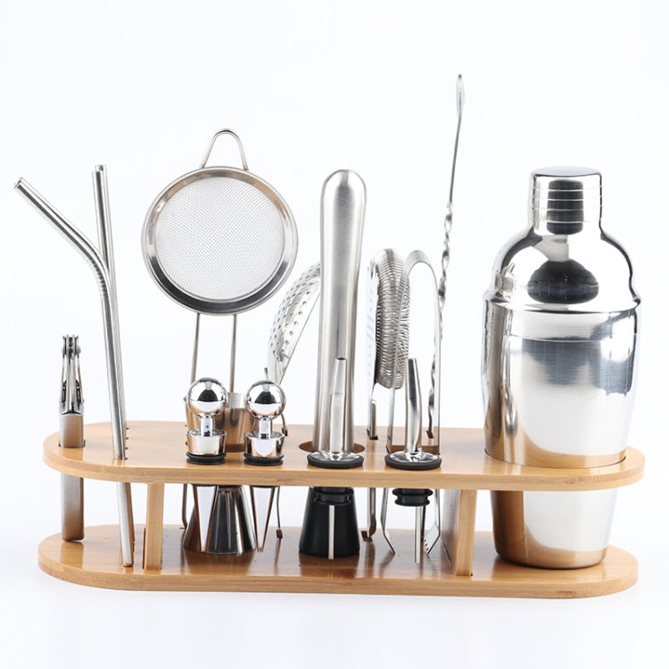 18 in 1 Stainless Steel Cocktail Shaker Set, Oval Bamboo Base, Bar Tool Set, 350ml, 550ml, 750ml 350ml