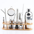 18 in 1 Stainless Steel Cocktail Shaker Set, Oval Bamboo Base, Bar Tool Set, 350ml, 550ml, 750ml 350ml