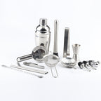 18 in 1 Stainless Steel Cocktail Shaker Set, Oval Bamboo Base, Bar Tool Set, 350ml, 550ml, 750ml