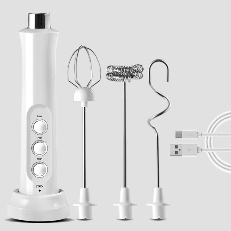 Whisk Household Electric Baking Mini Wireless Hand-Held Charging Stirrer Milk Frother, White, Black White