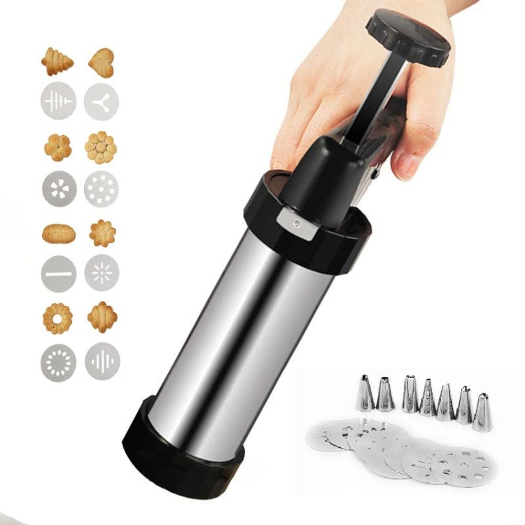 Multi-Function Stainless Steel Piping Gun Set Cookie Biscuits Hand Pressing Biscuit Machine Household DIY Baking Tools, 16 in 1(Silver) – Durable Build, Easy to Use 16 in 1(Silver)
