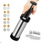 Multi-Function Stainless Steel Piping Gun Set Cookie Biscuits Hand Pressing Biscuit Machine Household DIY Baking Tools, 16 in 1(Silver) – Durable Build, Easy to Use 16 in 1(Silver)