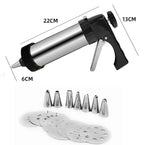 Multi-Function Stainless Steel Piping Gun Set Cookie Biscuits Hand Pressing Biscuit Machine Household DIY Baking Tools, 16 in 1(Silver) – Durable Build, Easy to Use
