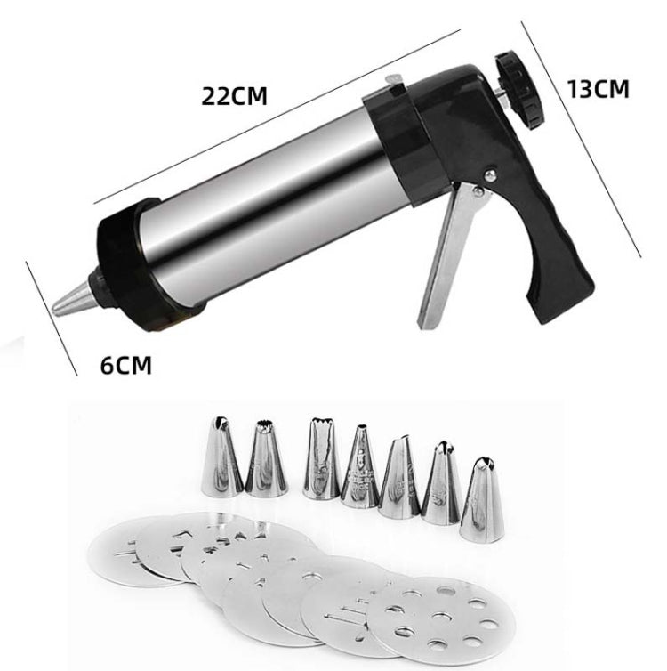 Multi-Function Stainless Steel Piping Gun Set Cookie Biscuits Hand Pressing Biscuit Machine Household DIY Baking Tools, 16 in 1(Silver) – Durable Build, Easy to Use