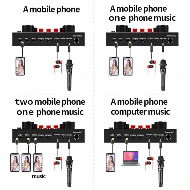V8S Sound Card Mobile Phone Computer Anchor Live K Song Recording Microphone, English Version, V8S + Golden Net BM700 Set, V8S + Black Bet BM700 Set