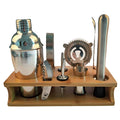 10 in 1 Stainless Steel Shaker Bamboo Stand Set Oblique Mouth Bar Cocktail Bartending Tool, 350ml, 550ml, 750ml 350ml