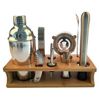 10 in 1 Stainless Steel Shaker Bamboo Stand Set Oblique Mouth Bar Cocktail Bartending Tool, 350ml, 550ml, 750ml 350ml