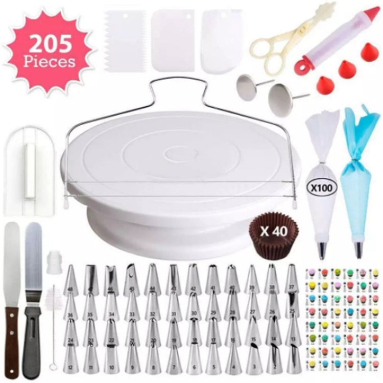 205 in 1 Cake Decorating Turntable Set Cake Decorating Mouth Baking Utensils, 205 PCS/Set – Non-slip 205 PCS Set