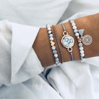 4 PCS/ Set Bohemian Charm Bead Bracelet Women Heart Marble Stone Tassel Bangles Default Title