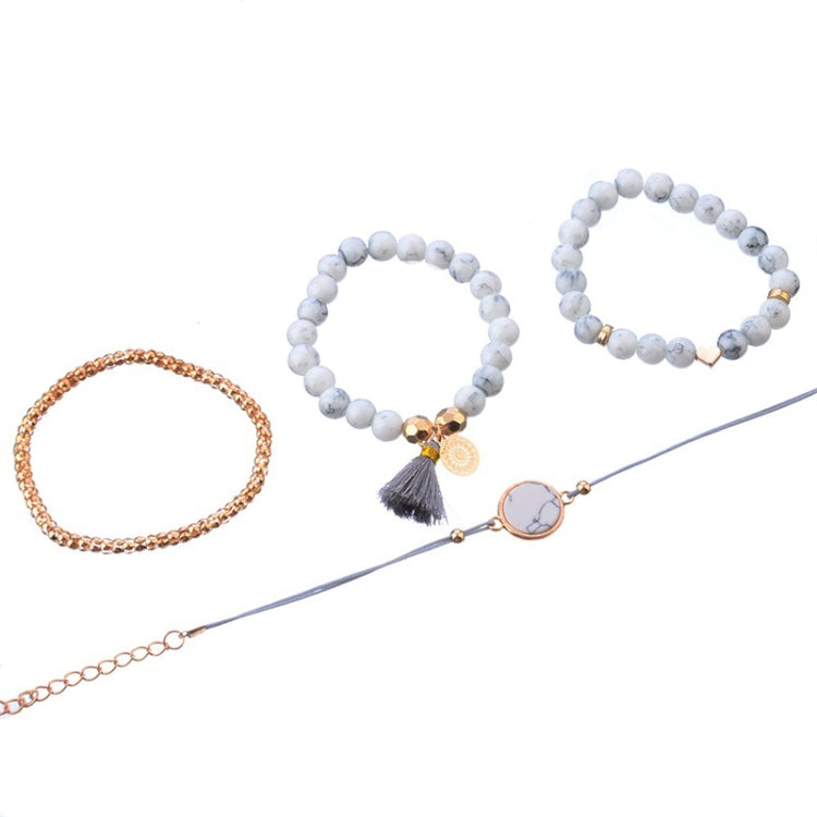 4 PCS/ Set Bohemian Charm Bead Bracelet Women Heart Marble Stone Tassel Bangles