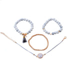 4 PCS/ Set Bohemian Charm Bead Bracelet Women Heart Marble Stone Tassel Bangles