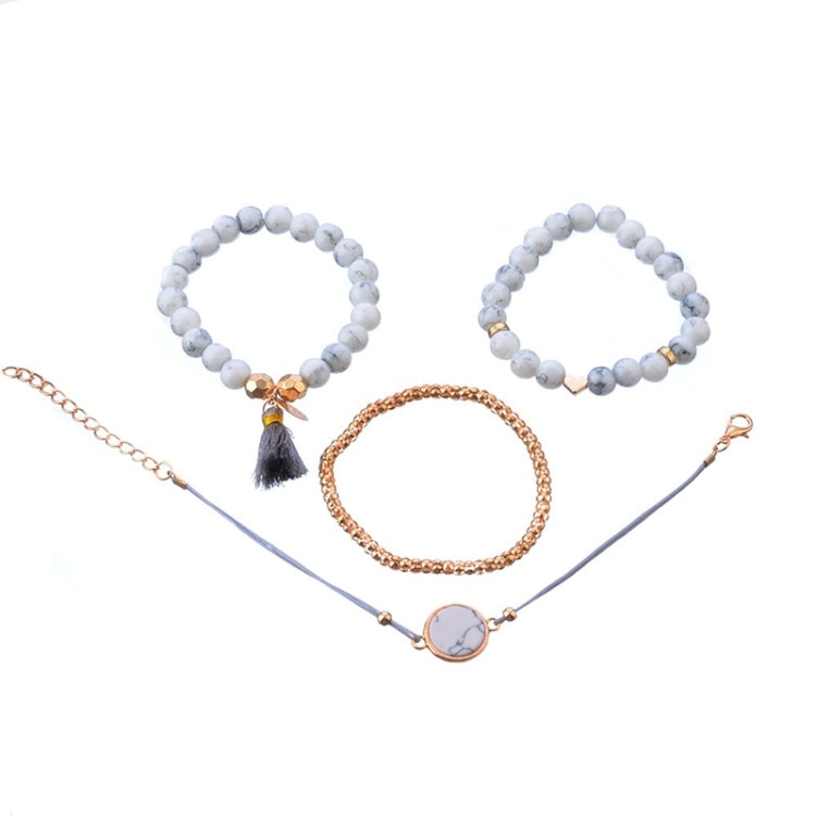 4 PCS/ Set Bohemian Charm Bead Bracelet Women Heart Marble Stone Tassel Bangles