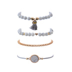 4 PCS/ Set Bohemian Charm Bead Bracelet Women Heart Marble Stone Tassel Bangles