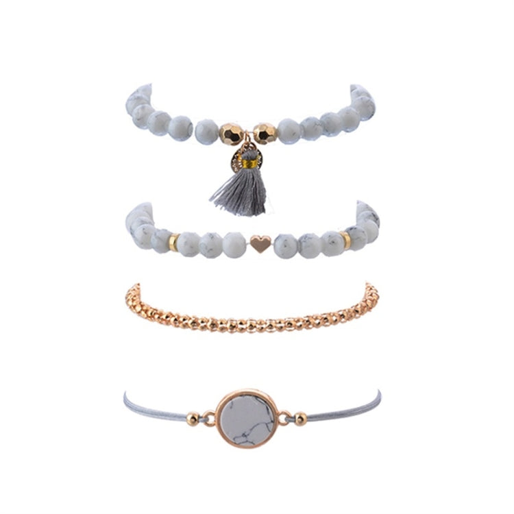 4 PCS/ Set Bohemian Charm Bead Bracelet Women Heart Marble Stone Tassel Bangles