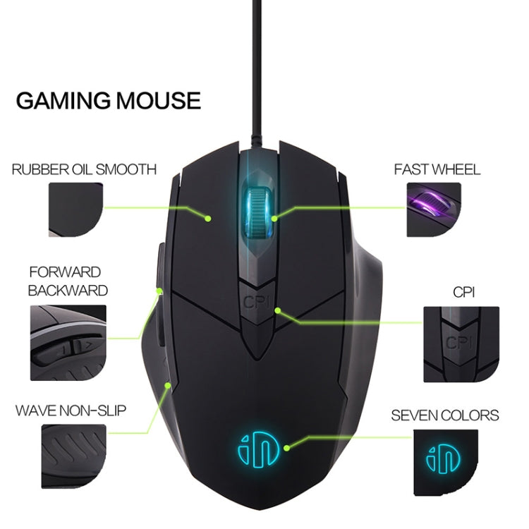 Inphic PW1 Game Mute Macro Definition Illuminated Wired Mouse, Cable Length: 1.5m, Mute Titanium Gray Game Version, Mute Black Business Version, Mute Black Game Version – Wear-resistant, Non-slip