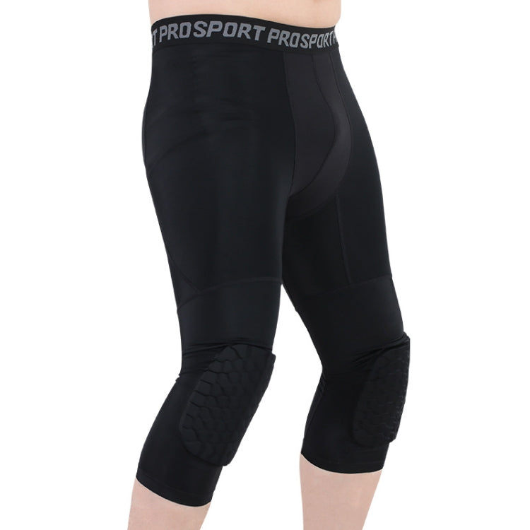 High Elastic Lycra Honeycomb Crash Pants Men Basketball Fitness Seven-tenths Sweatpants, S, M, L, XL, XXL, XXXL S Black