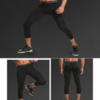 High Elastic Lycra Honeycomb Crash Pants Men Basketball Fitness Seven-tenths Sweatpants, S, M, L, XL, XXL, XXXL