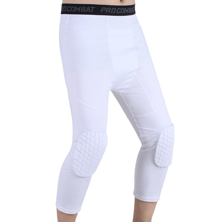 High Elastic Lycra Honeycomb Crash Pants Men Basketball Fitness Seven-tenths Sweatpants, S, M, L, XL, XXL, XXXL – Durable Build, Easy to Use L White