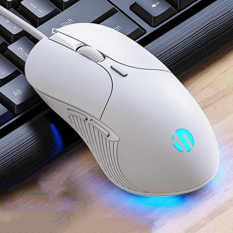 Inphic PB1 Business Office Mute Macro Definition Gaming Wired Mouse, Cable Length: 1.5m, Classic Back Breathing Light, Matte White Breathing Light – Durable Build, Easy to Use Matte White Breathing Light