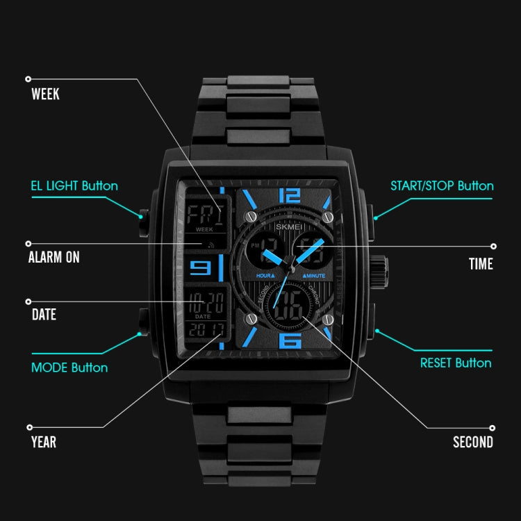 SKMEI 1274 Men Fashion Electronic Watch Multifunctional Outdoor Sports Watch, Red, Blue, Black, Golden